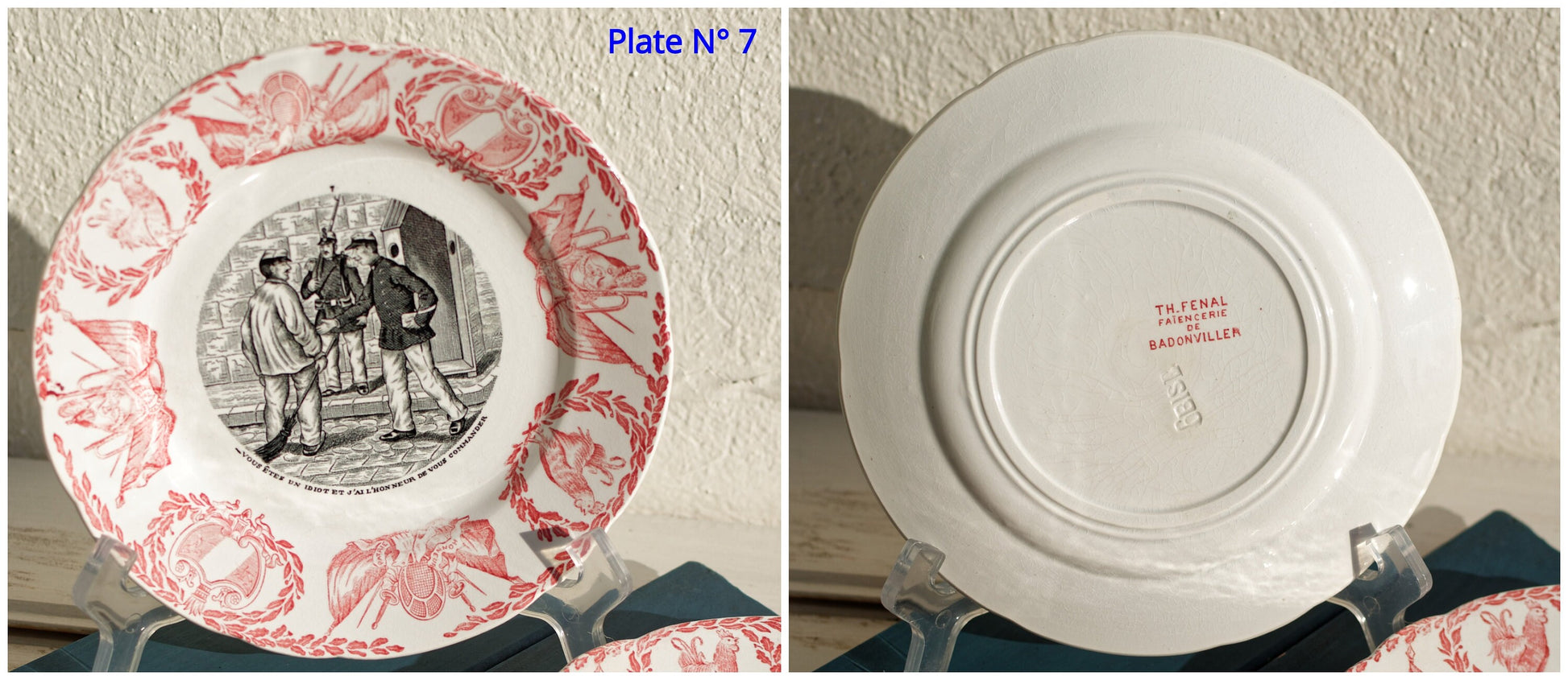 French Ironstone Talking plate Militaires Casernes Fénal Faiencerie de Badonviller terre de fer