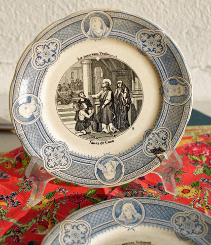 French Ironstone Talking Plate Le Nouveau Testament OPAQUE de Sarreguemines Terre de Fer