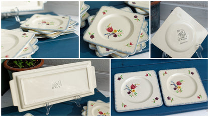 French Antique Hand-Painted Ironstone Cake Service DARWIN Frères Fenal Pexonne Peint a la main Terre de Fer