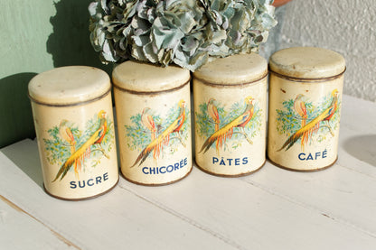 French Antique Aluminum Storage Canisters Spice Jars FerEmbal Sucre Chicoree Pates Cafe