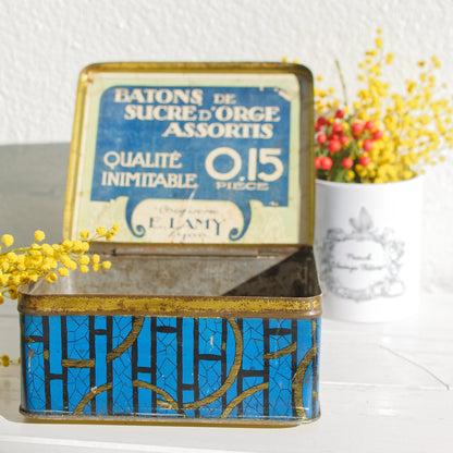 French Vintage Aluminum Collective Advertising Tin Bin Box ~ Restored Confiserie E. LAMY LYONS, France