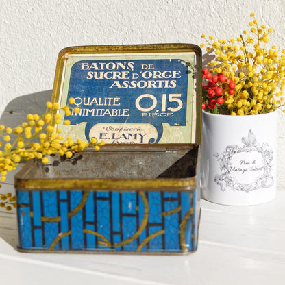 French Vintage Aluminum Collective Advertising Tin Bin Box ~ Restored Confiserie E. LAMY LYONS, France