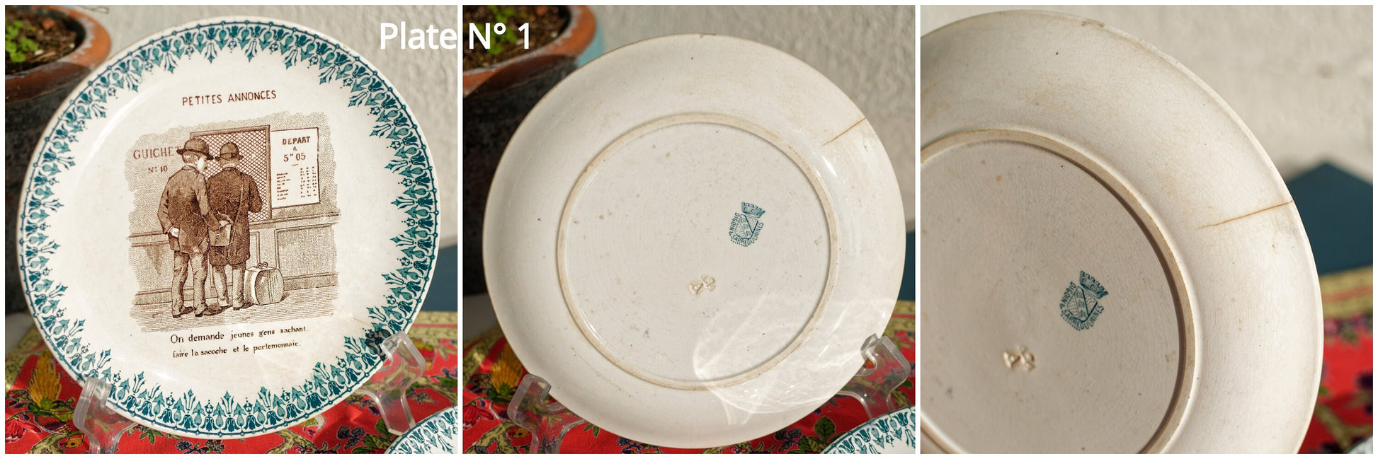 French Ironstone Talking Plate Petites Announces DIGOIN & SARREGUEMINES Terre de fer