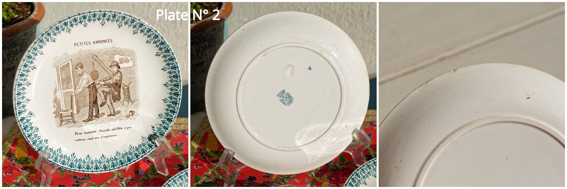 French Ironstone Talking Plate Petites Announces DIGOIN & SARREGUEMINES Terre de fer