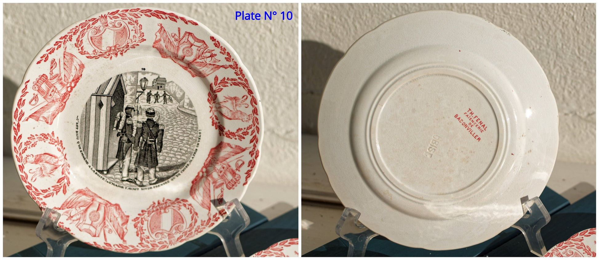 French Ironstone Talking plate Militaires Casernes Fénal Faiencerie de Badonviller terre de fer