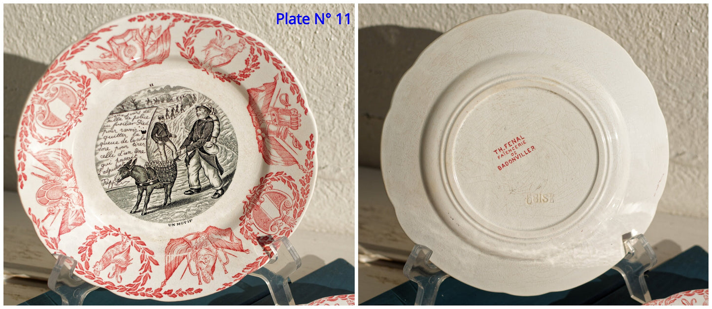 French Ironstone Talking plate Militaires Casernes Fénal Faiencerie de Badonviller terre de fer