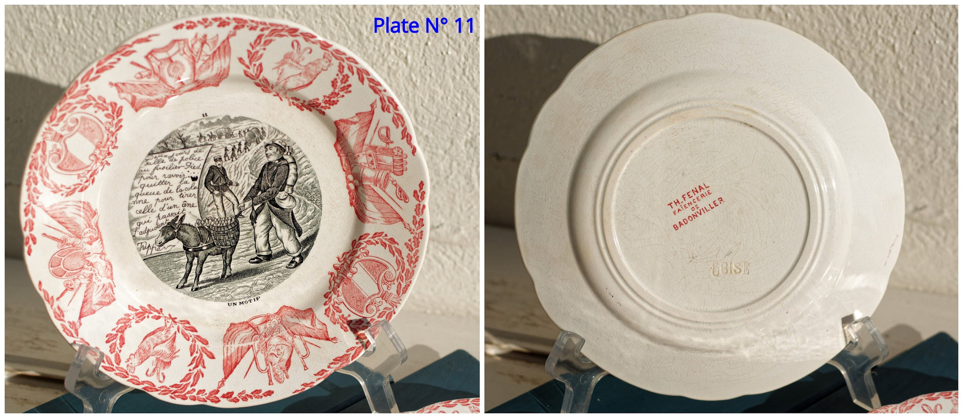 French Ironstone Talking plate Militaires Casernes Fénal Faiencerie de Badonviller terre de fer