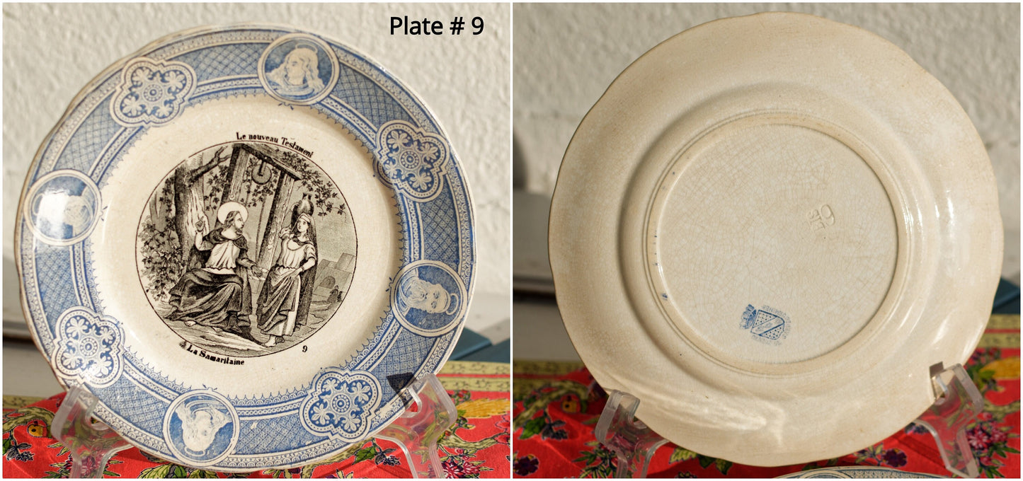 French Ironstone Talking Plate Le Nouveau Testament OPAQUE de Sarreguemines Terre de Fer