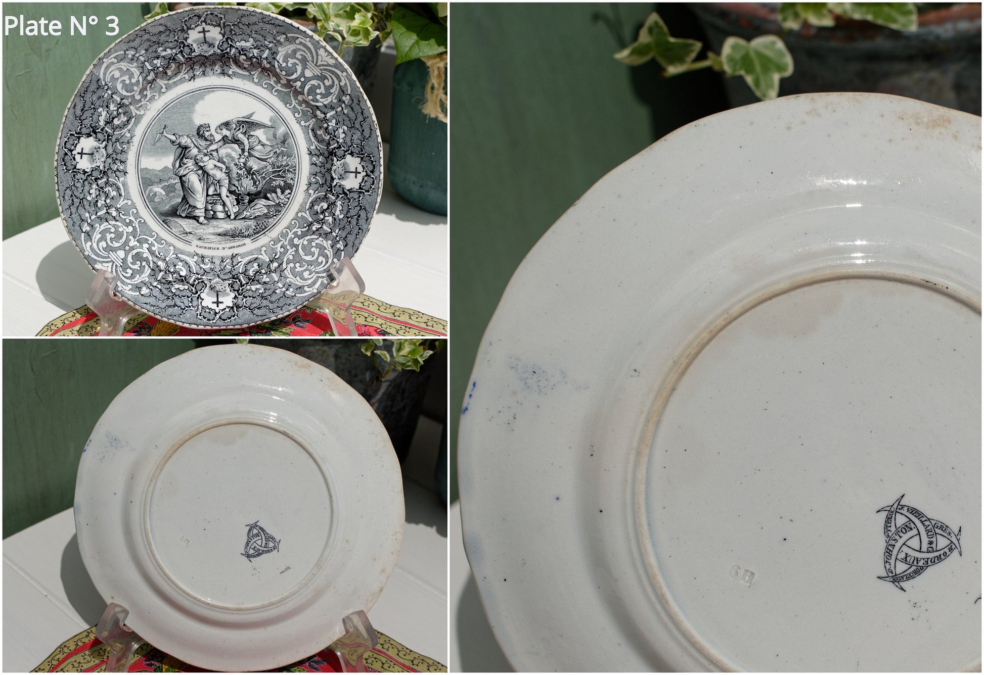 French Ironstone Talking Plate J. VIEILLARD & Co Porcelaine, Bordeaux Poterie, D. Johnson Gres Terre de Fer