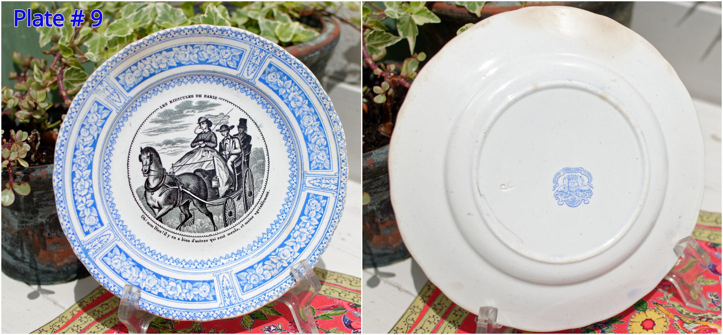 French Ironstone Talking Plate Les Ridicule de Paris J. VIEILLARD & Co Porcelaine, Bordeaux Poterie, D. Johnson Gres Terre de Fer