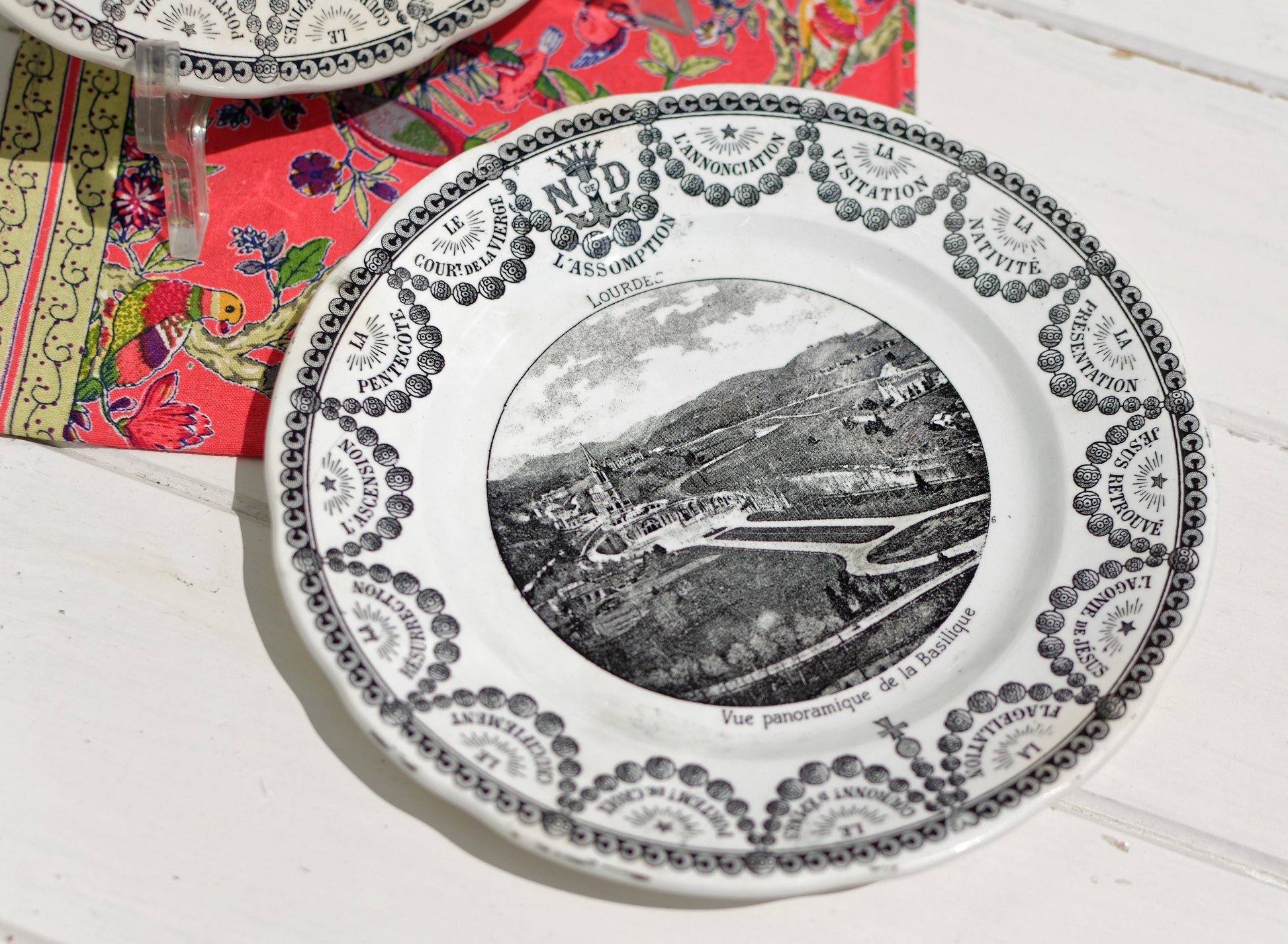 French Ironstone Talking Plate L'Assomption LOURDES Digoin Sarreguemines terre de fer