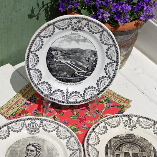 French Ironstone Talking Plate L'Assomption LOURDES Digoin Sarreguemines terre de fer