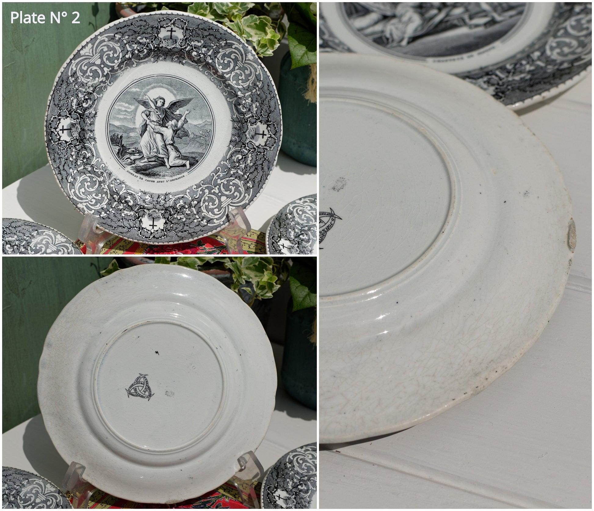 French Ironstone Talking Plate J. VIEILLARD & Co Porcelaine, Bordeaux Poterie, D. Johnson Gres Terre de Fer