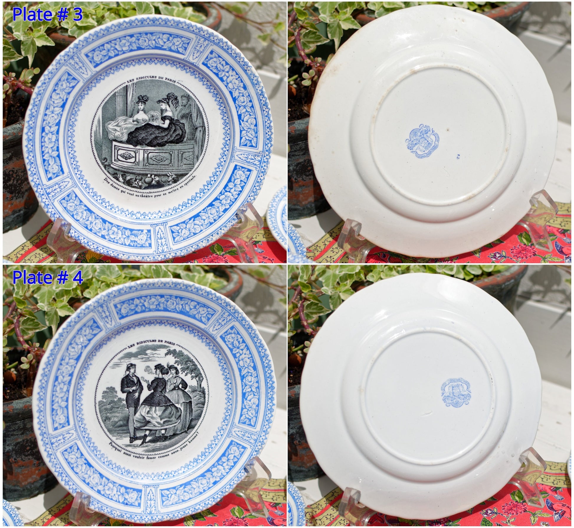 French Ironstone Talking Plate Les Ridicule de Paris J. VIEILLARD & Co Porcelaine, Bordeaux Poterie, D. Johnson Gres Terre de Fer