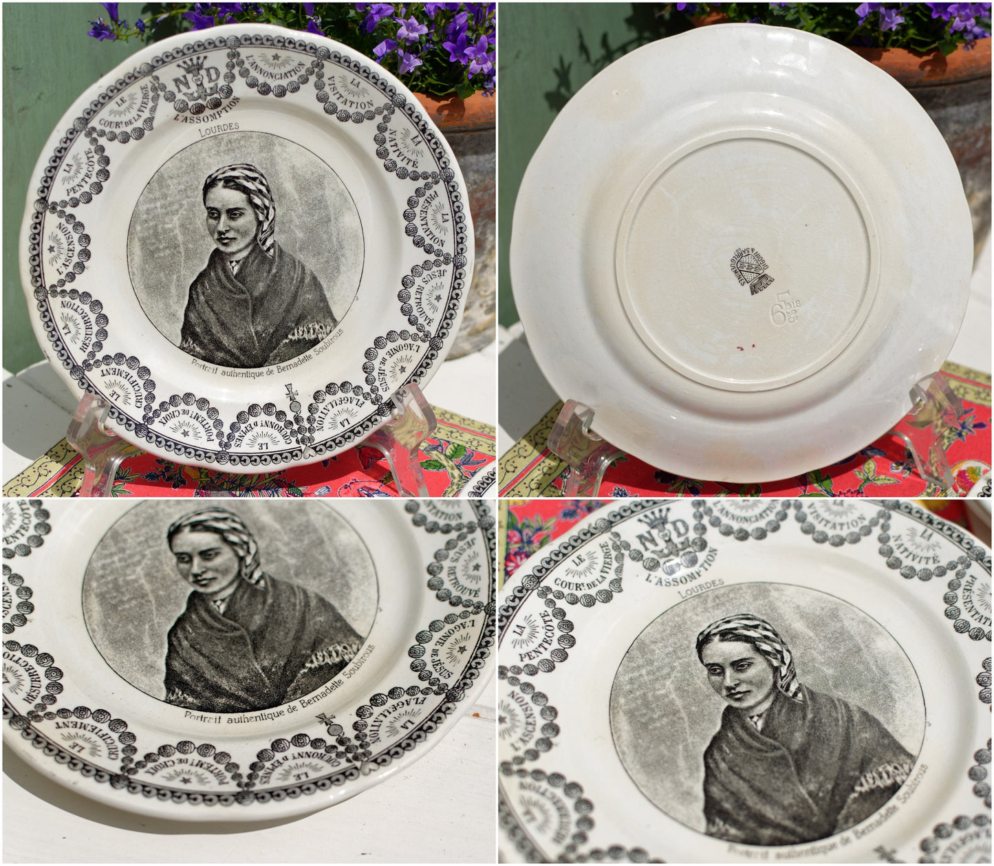 French Ironstone Talking Plate L'Assomption LOURDES Digoin Sarreguemines terre de fer