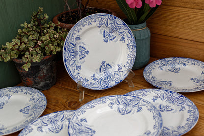 French Ironstone Blue Transferware Plate FLORAL A.Lebacqz & M.Bouchart St Amand Nord France Terre de Fer