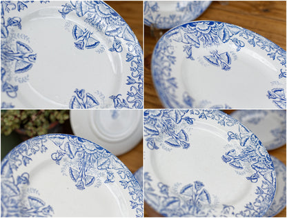 French Ironstone Blue Transferware Plate FLORAL A.Lebacqz & M.Bouchart St Amand Nord France Terre de Fer