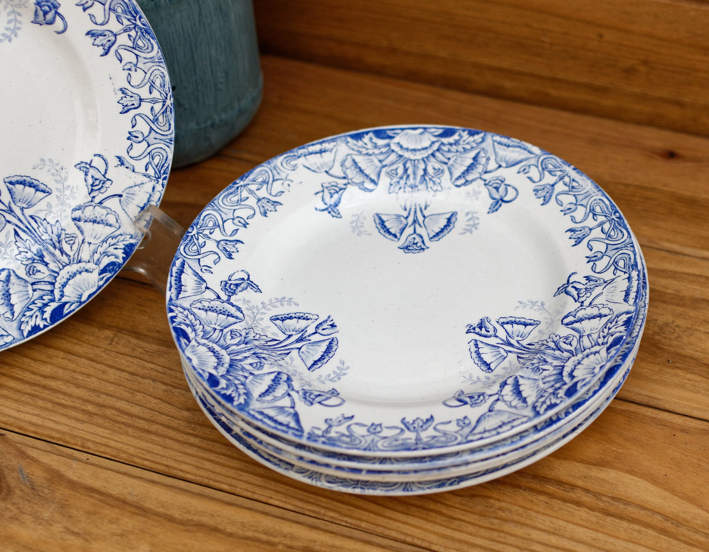 French Ironstone Blue Transferware Plate FLORAL A.Lebacqz & M.Bouchart St Amand Nord France Terre de Fer