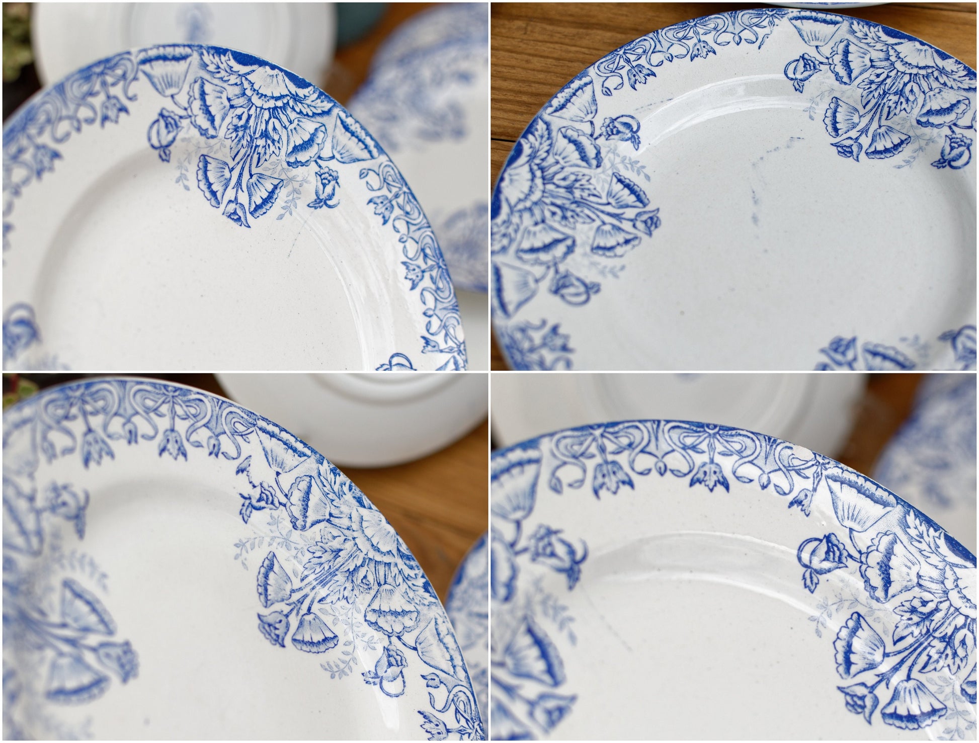 French Ironstone Blue Transferware Plate FLORAL A.Lebacqz & M.Bouchart St Amand Nord France Terre de Fer