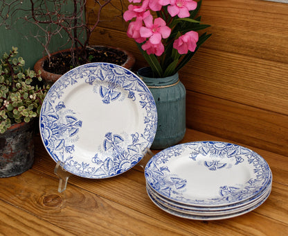 French Ironstone Blue Transferware Plate FLORAL A.Lebacqz & M.Bouchart St Amand Nord France Terre de Fer