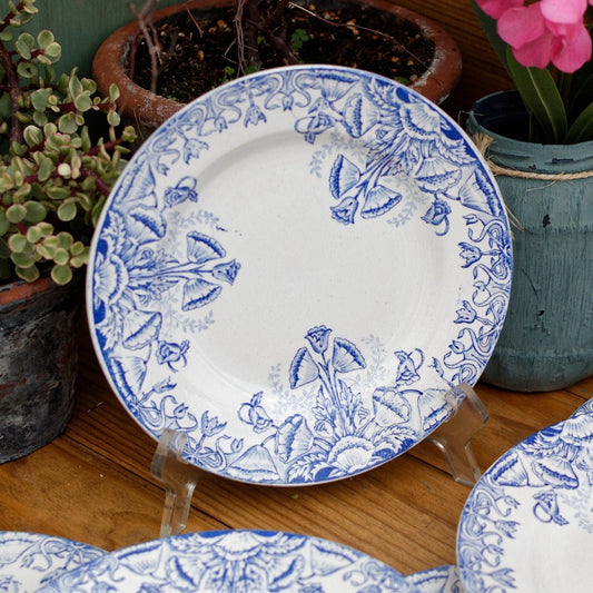 French Ironstone Blue Transferware Plate FLORAL A.Lebacqz & M.Bouchart St Amand Nord France Terre de Fer