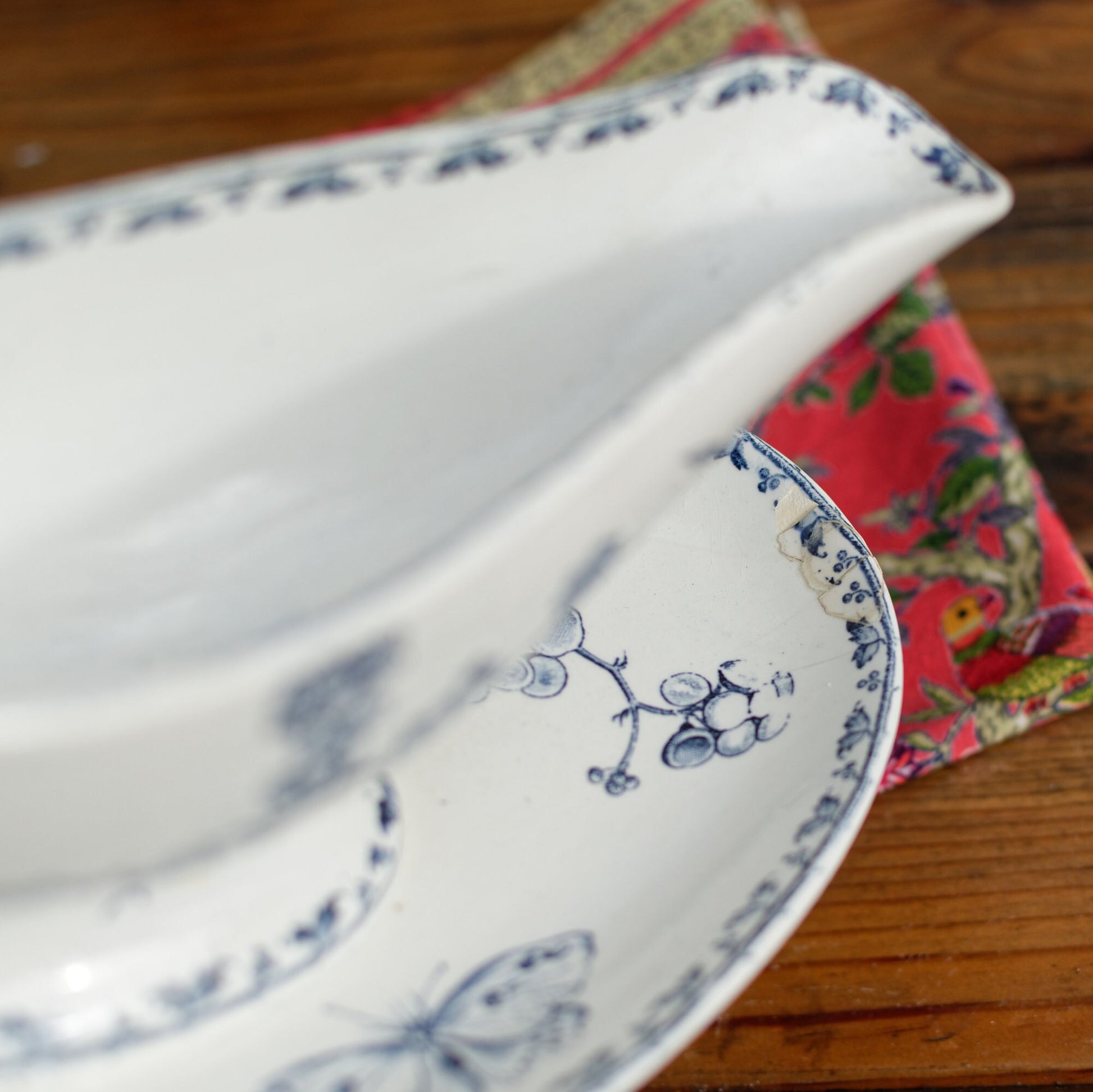 French Ironstone Blue Transferware Gravy Boat Sauciere Carmen Sarreguemines Terre de Fer