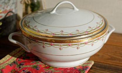 French Vintage Fine Porcelain LIMOGES La Marquise L&M France Soup Tureen Soupiere