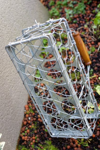 French Galvanized Metal Zinc Bottle Carrier Caddy 10 Small Beer Bottle Holder