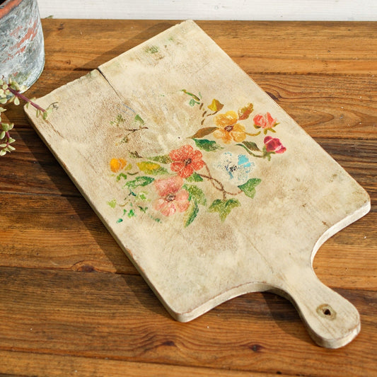 French Vintage Hand-Painted Wooden Decorative Hanging Cutting Board ~ Signed by Artist