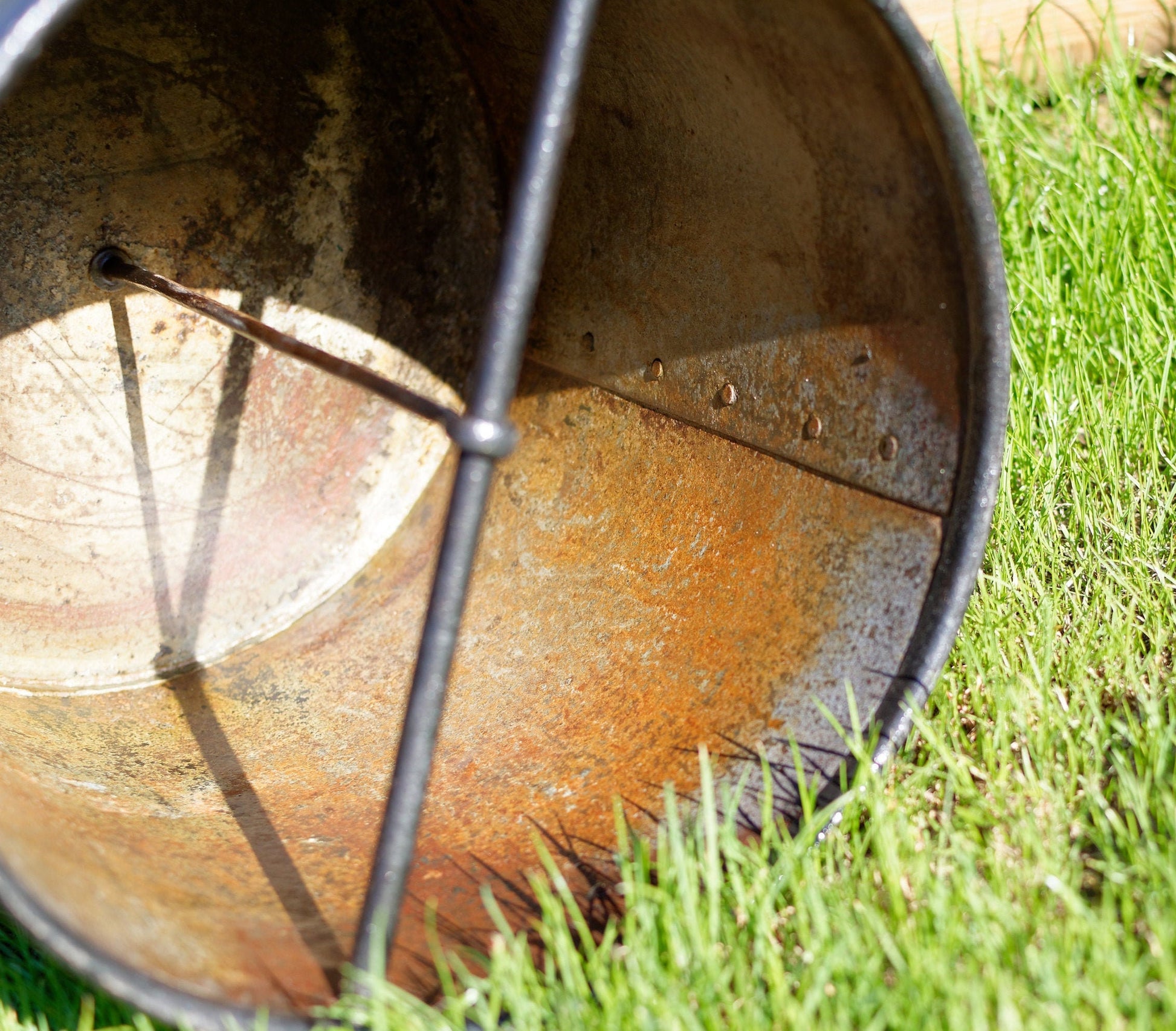 French Antique WOODEN Large Grain Measuring Bucket ~ Stamped "Double Decaliter" with Handle