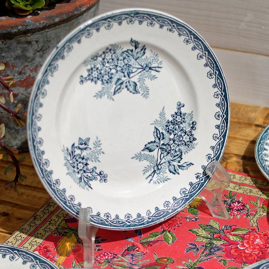 French Ironstone Blue Transferware Small Plate MARGOT Hen/Coq Ste Amandinoise St Amand Terre de Fer