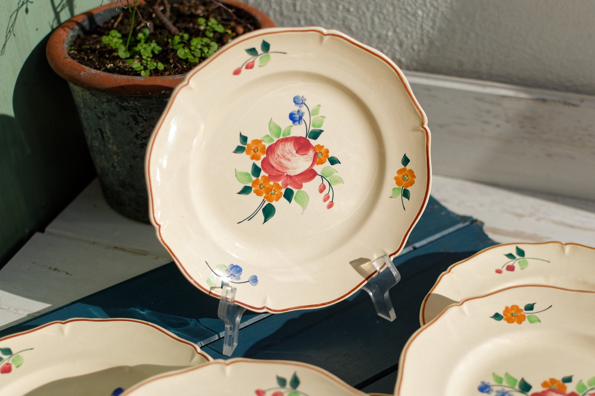 French Hand-Painted Ironstone Plate ST-AMAND Ste des Etablissement de Ceramique Made in France Terre de Fer