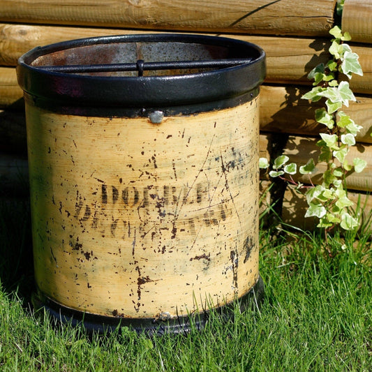 French Antique WOODEN Large Grain Measuring Bucket ~ Stamped "Double Decaliter" with Handle