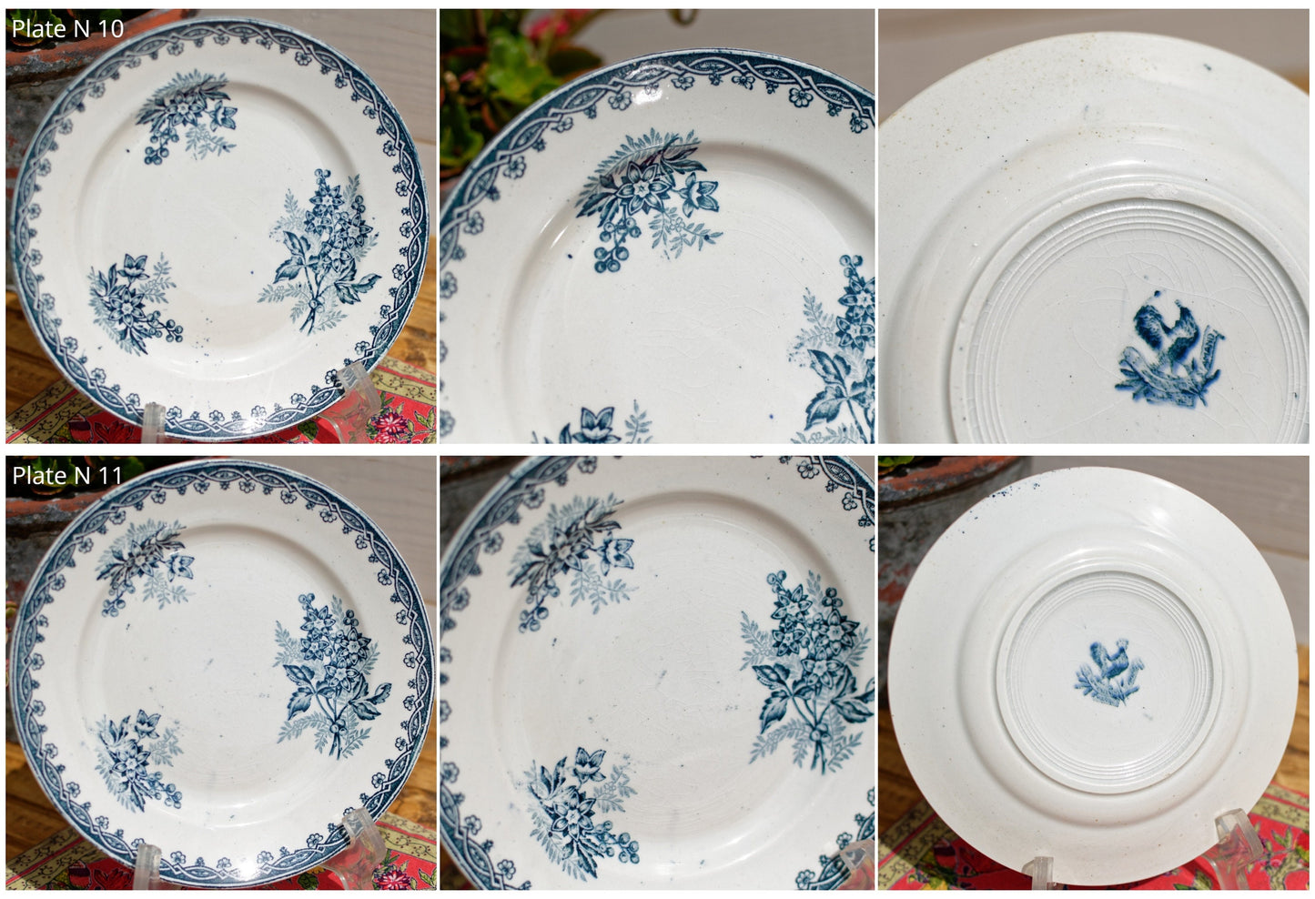 French Ironstone Blue Transferware Small Plate MARGOT Hen/Coq Ste Amandinoise St Amand Terre de Fer