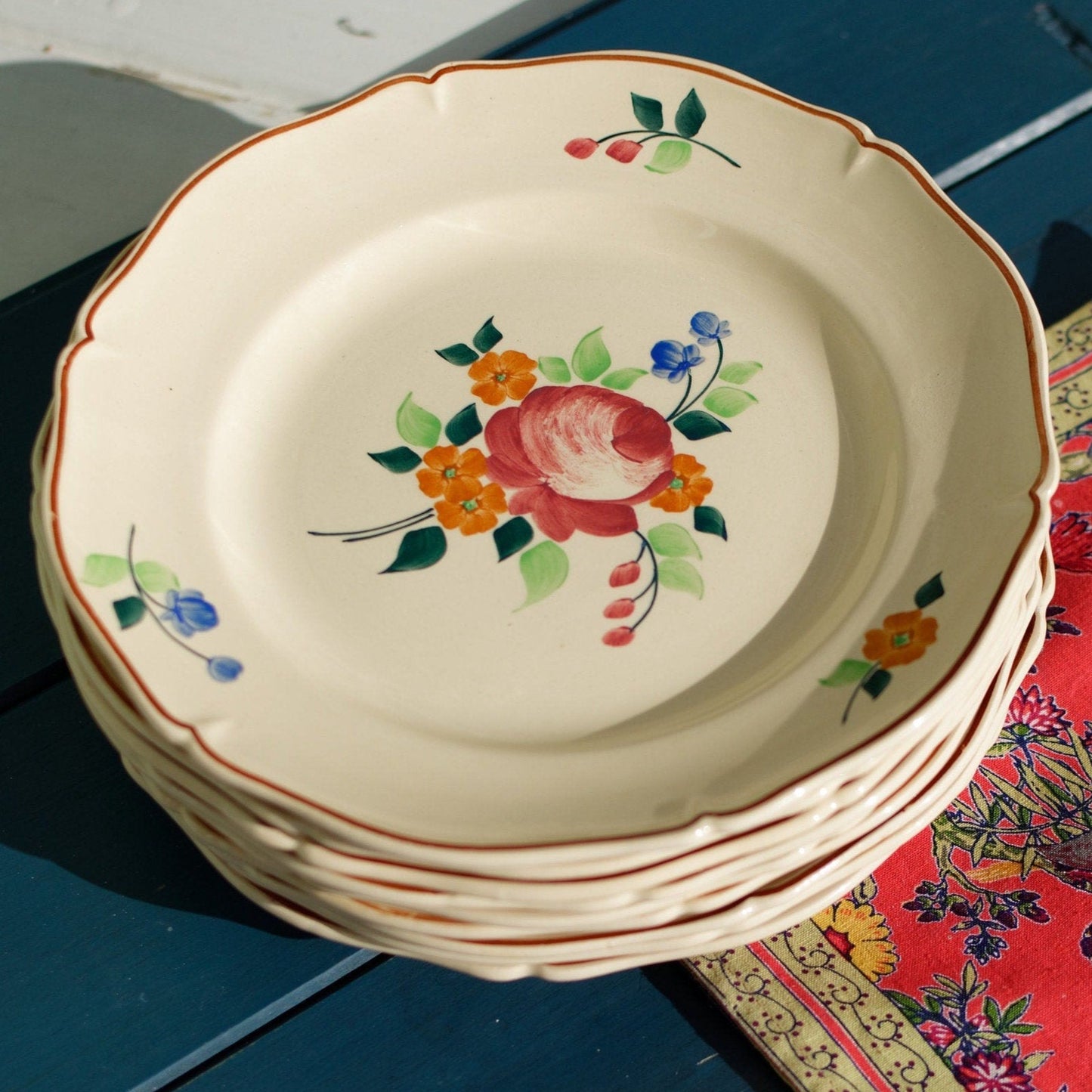 French Hand-Painted Ironstone Plate ST-AMAND Ste des Etablissement de Ceramique Made in France Terre de Fer