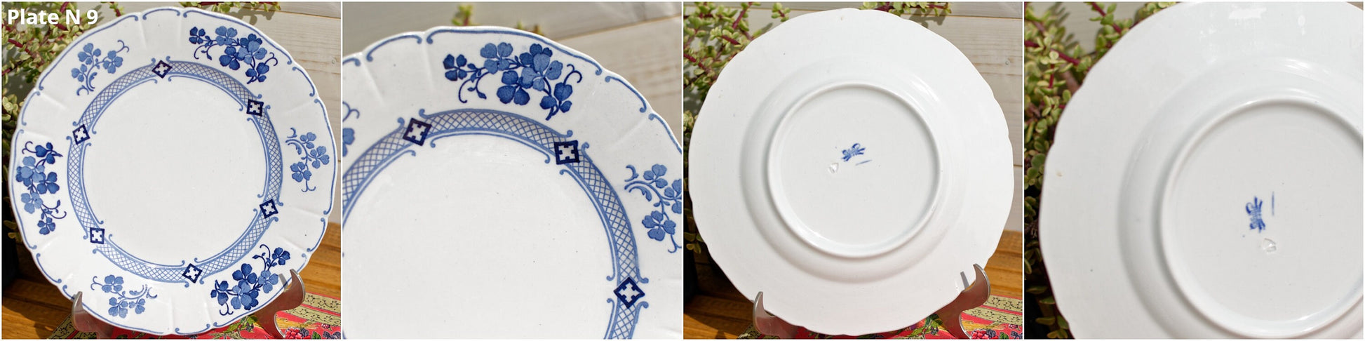 French Antique Ironstone Blue Transferware K&G (Keller et Guérin) Lunéville terre de fer