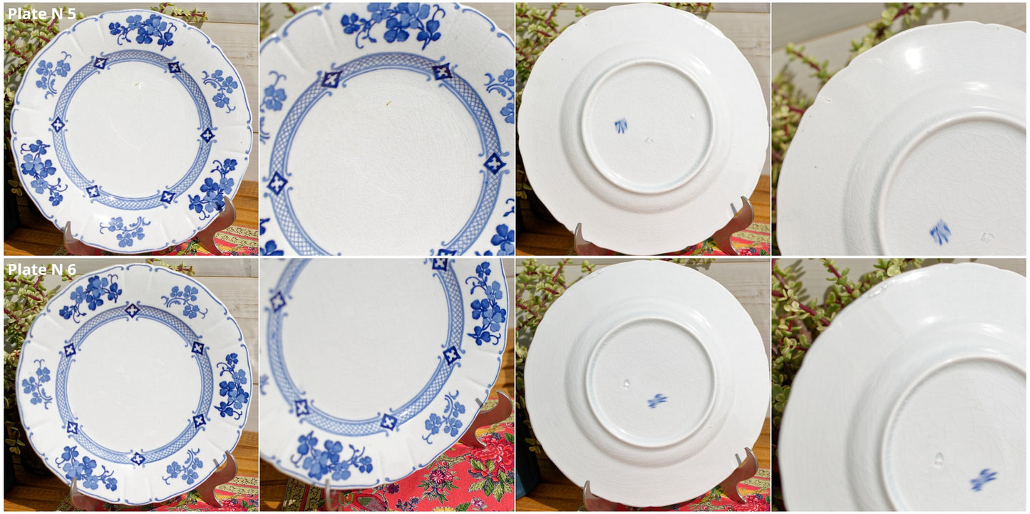 French Antique Ironstone Blue Transferware K&G (Keller et Guérin) Lunéville terre de fer