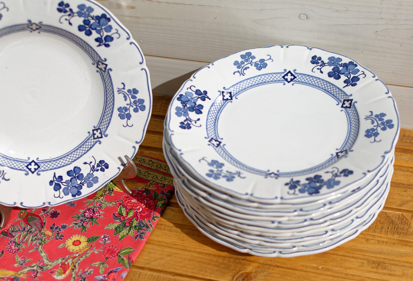 French Antique Ironstone Blue Transferware K&G (Keller et Guérin) Lunéville terre de fer