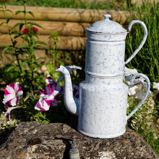 French Enamel Floral Cafetiere Coffee Pot