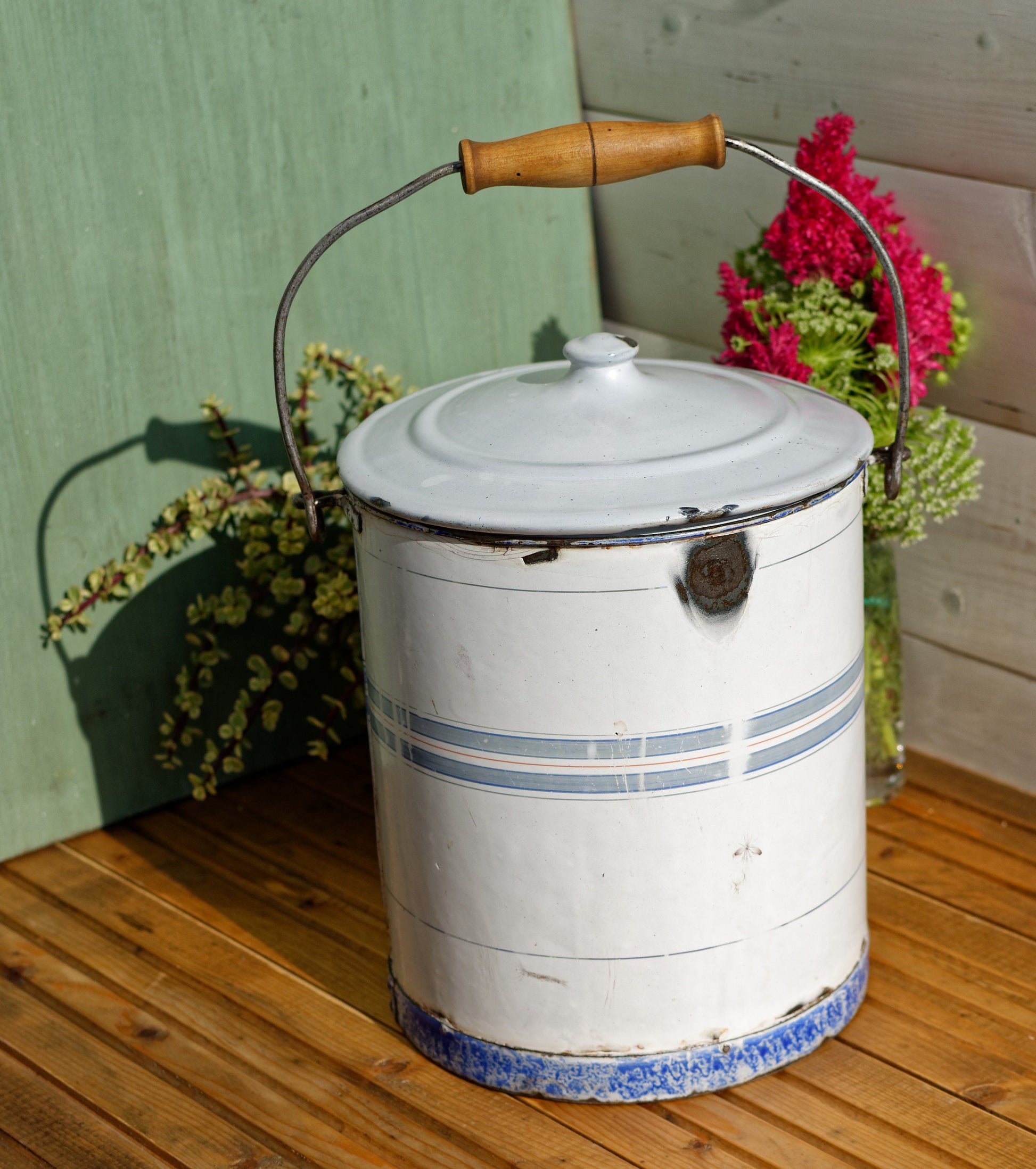 French Enamel Chambre Pot Bedroom Bin