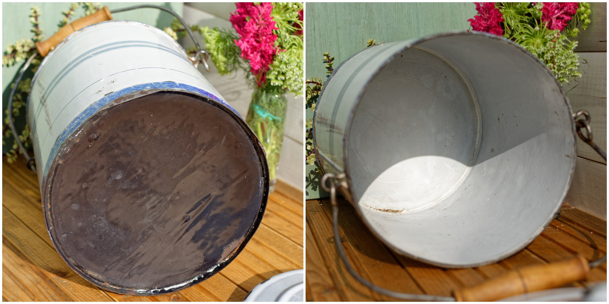 French Enamel Chambre Pot Bedroom Bin