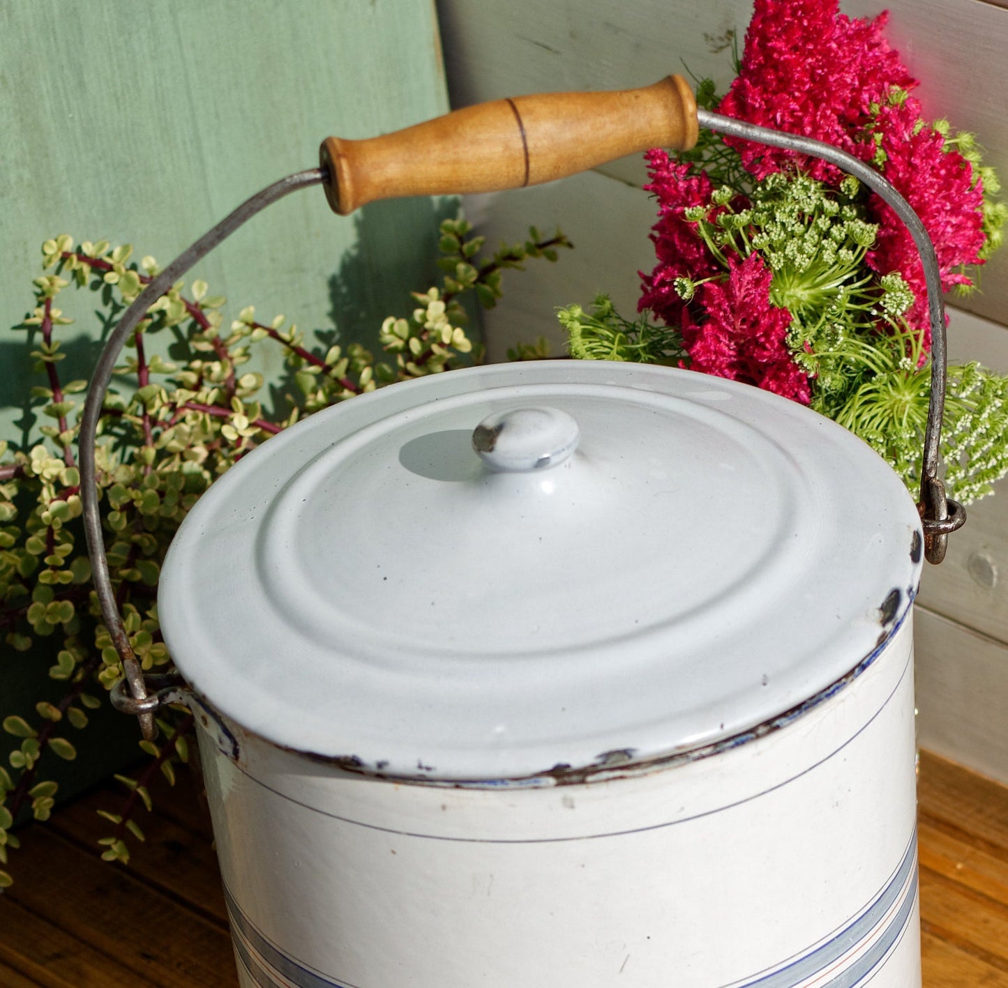 French Enamel Chambre Pot Bedroom Bin