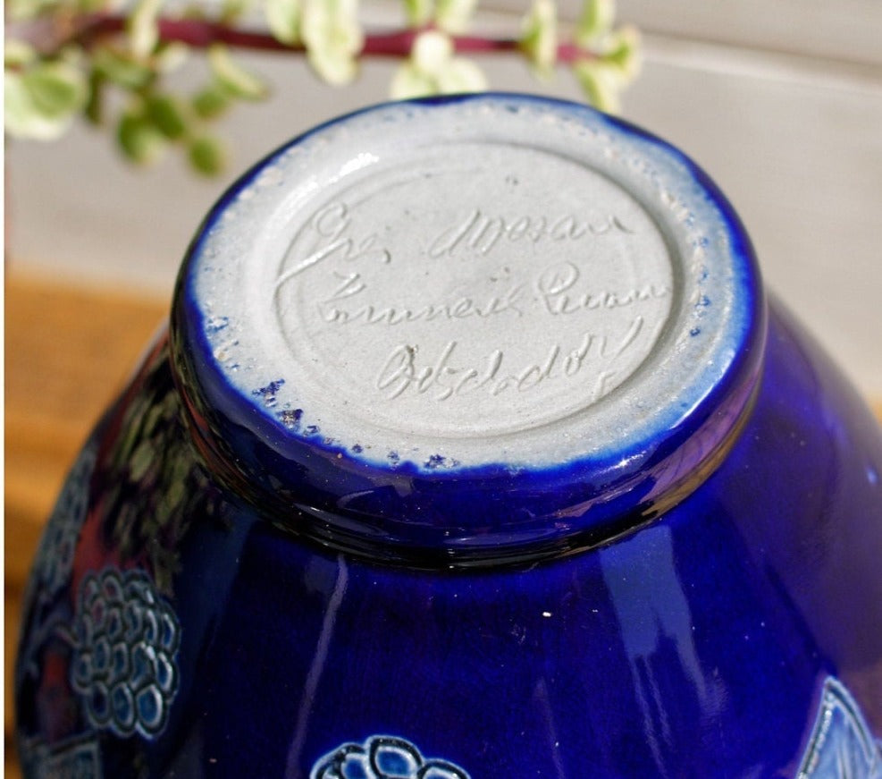 1950s ~ Betschdorf Alsace ~ French German Collectible Stoneware Pitcher ~  Blue Cobalt Alsace Porcelain Salt Glazed Sandstone