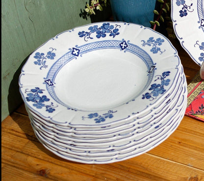 French Ironstone Blue Transferware Plate K&G (Keller et Guérin) Lunéville terre de fer