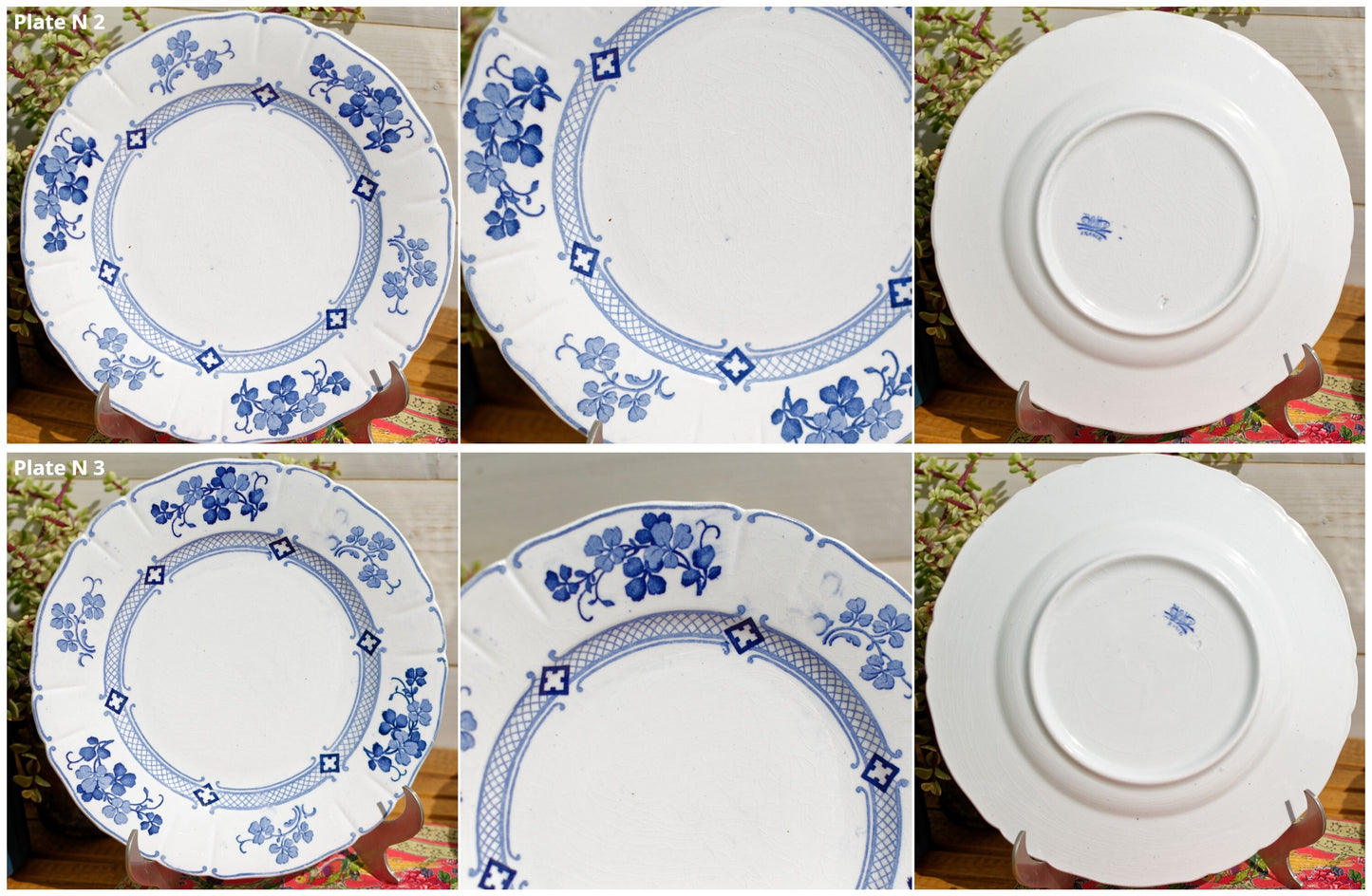 French Antique Ironstone Blue Transferware K&G (Keller et Guérin) Lunéville terre de fer