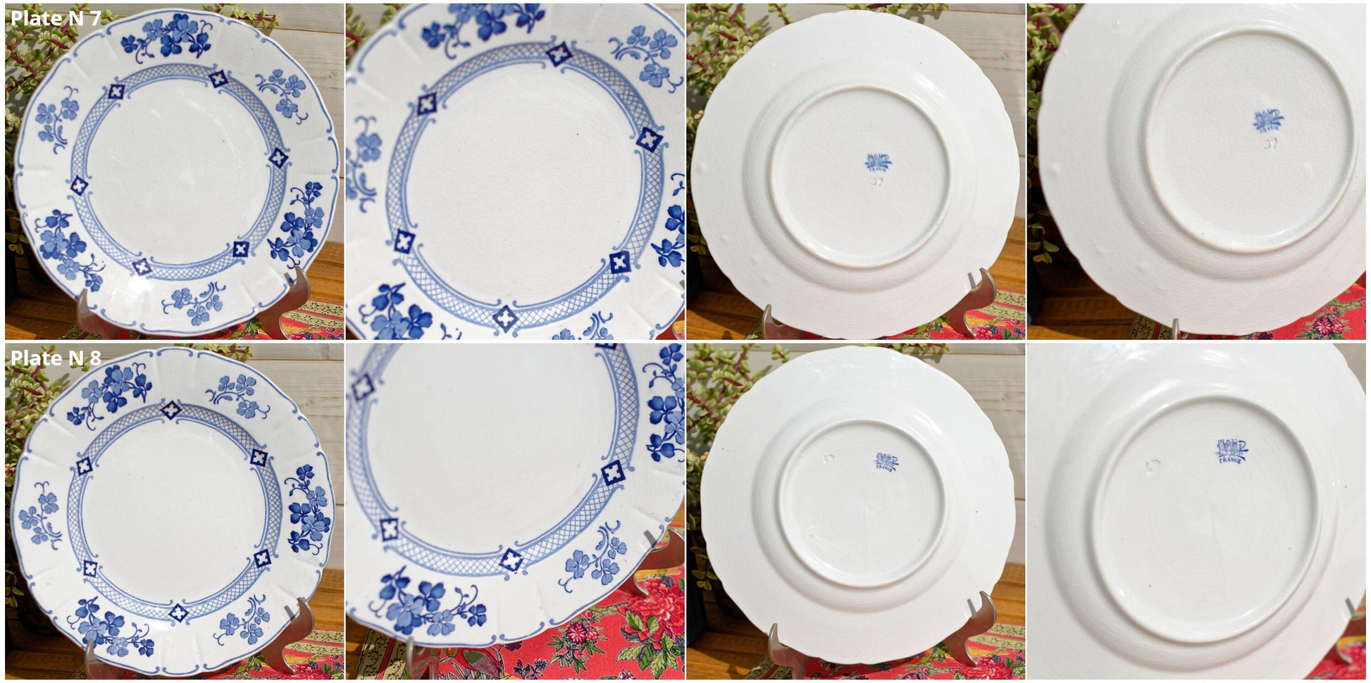 French Antique Ironstone Blue Transferware K&G (Keller et Guérin) Lunéville terre de fer