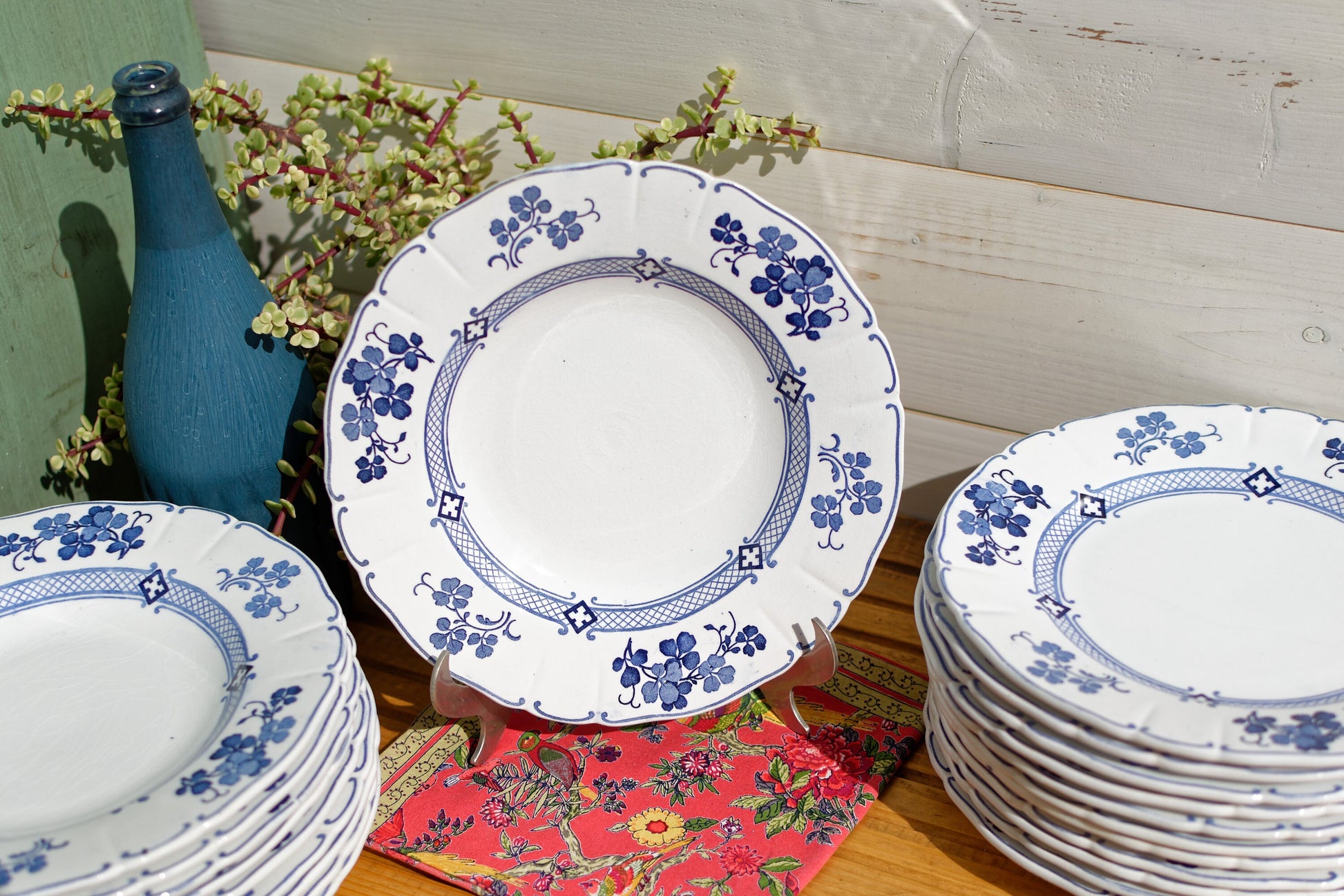 French Antique Ironstone Blue Transferware K&G (Keller et Guérin) Lunéville terre de fer