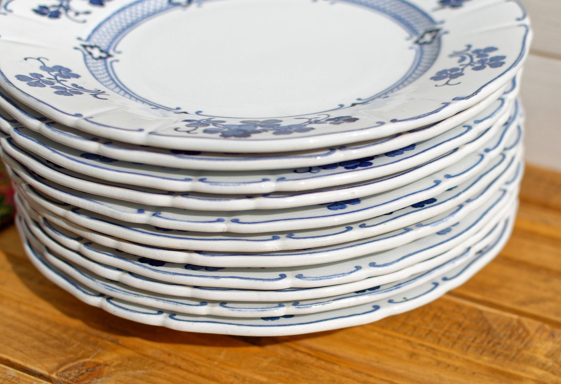 French Antique Ironstone Blue Transferware K&G (Keller et Guérin) Lunéville terre de fer