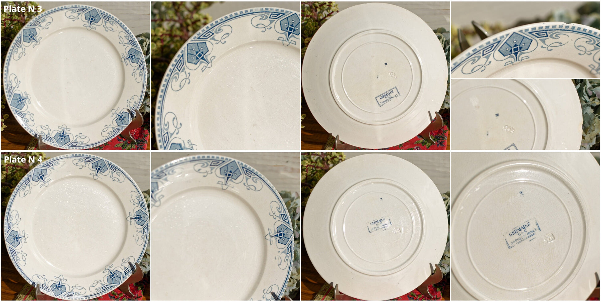 French Ironstone Blue Transferware Dinner Plate GERMAINE France Sarreguemines U&C Terre de Fer