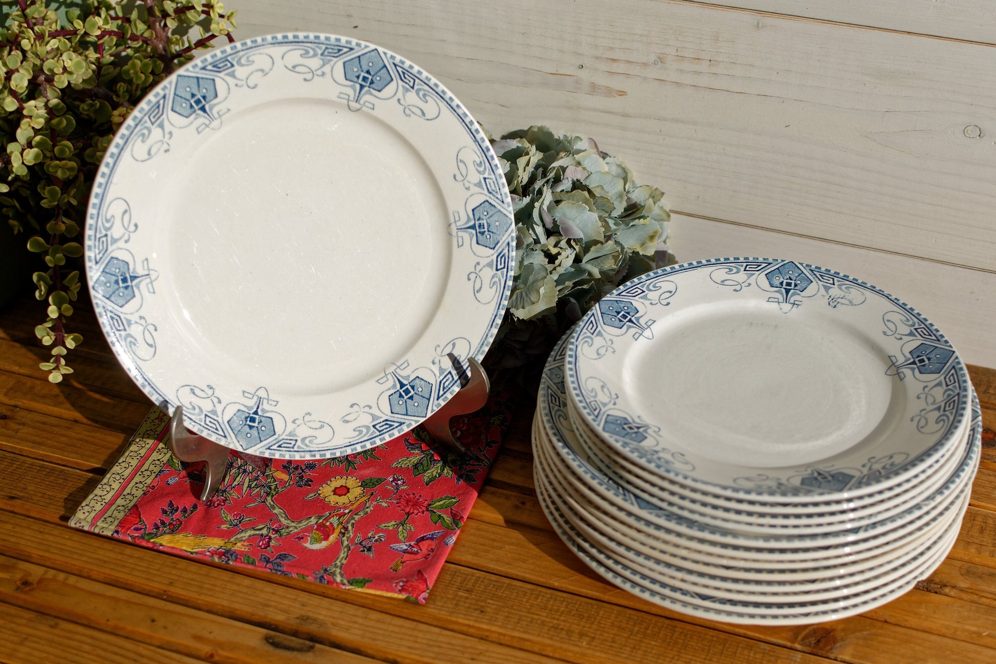 French Ironstone Blue Transferware Dinner Plate GERMAINE France Sarreguemines U&C Terre de Fer